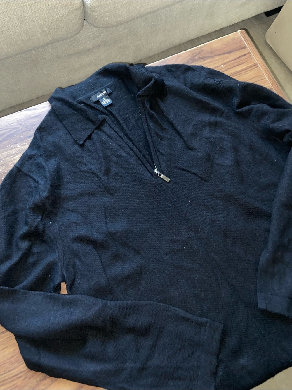 100% merino wool Alfani Men's Black Zip-Front Collared Sweater